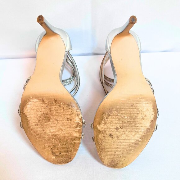 Steve Madden 9M Silver Sparkly Strappy Heels | Rhinestone Stilettos 4.5" - Picture 4 of 10